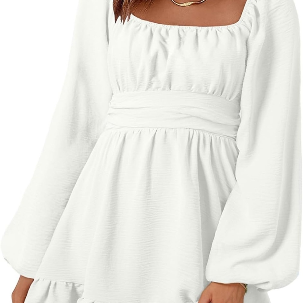 Dokotoo White Lantern Sleeve Mini Dress